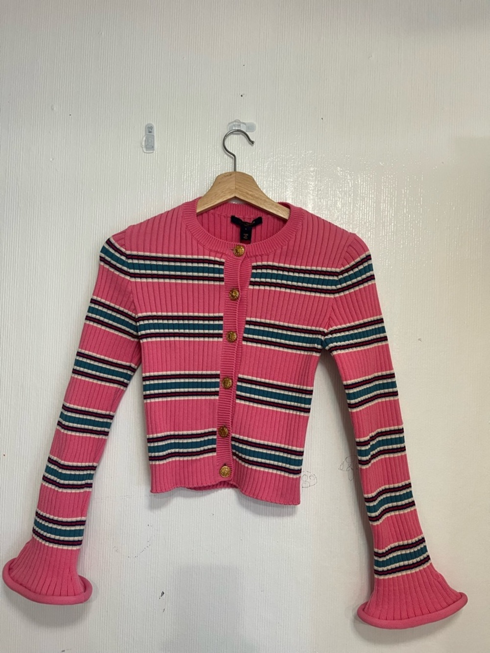 Louis Vuitton Pink Striped Ribbed Button Cardigan
